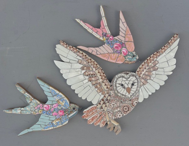Emily Lawlor, mosaic swallows and owl